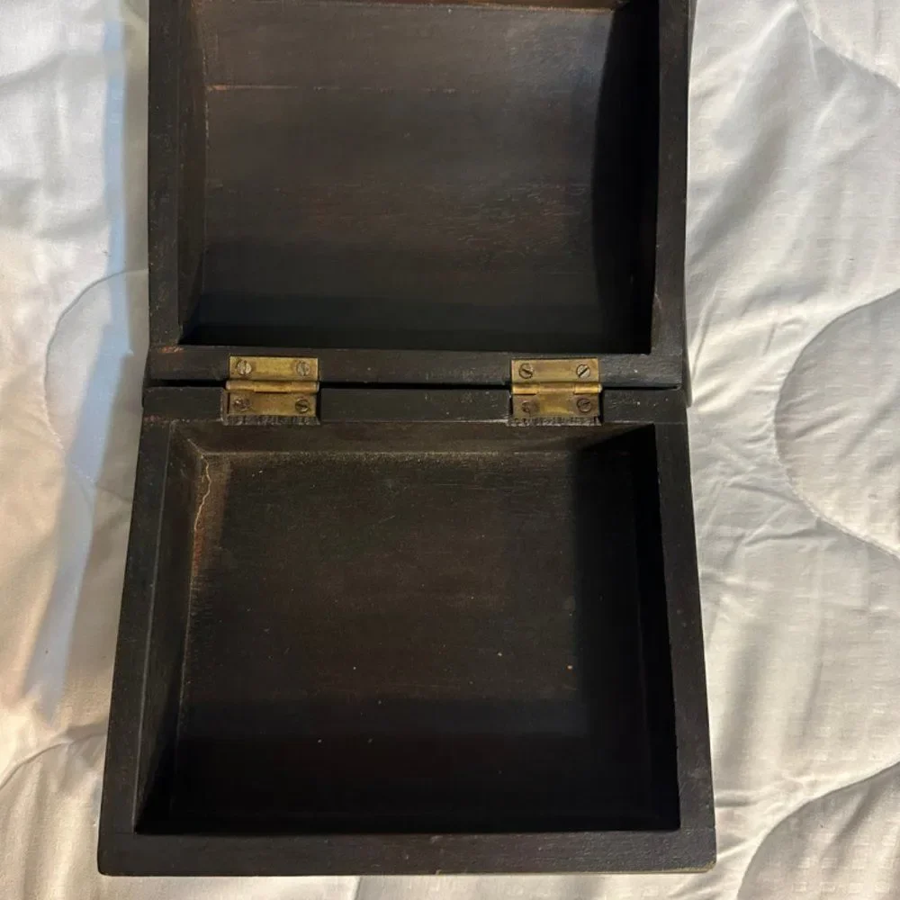 Unique Primitive Inlaid Wooden Box, Old World Vintage